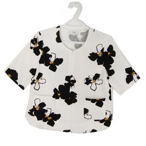 Suncoo Paris Blouse Lise Black Yellow Abstract Floral White Short Sleeve Top